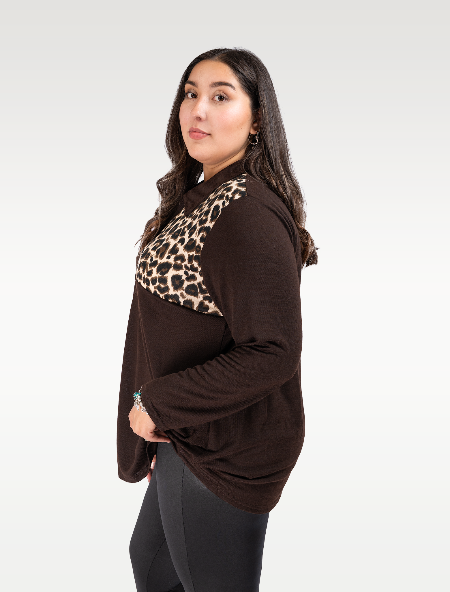 Polera Larga Lanilla Animal Print Escote V - Tallas Grandes Chile