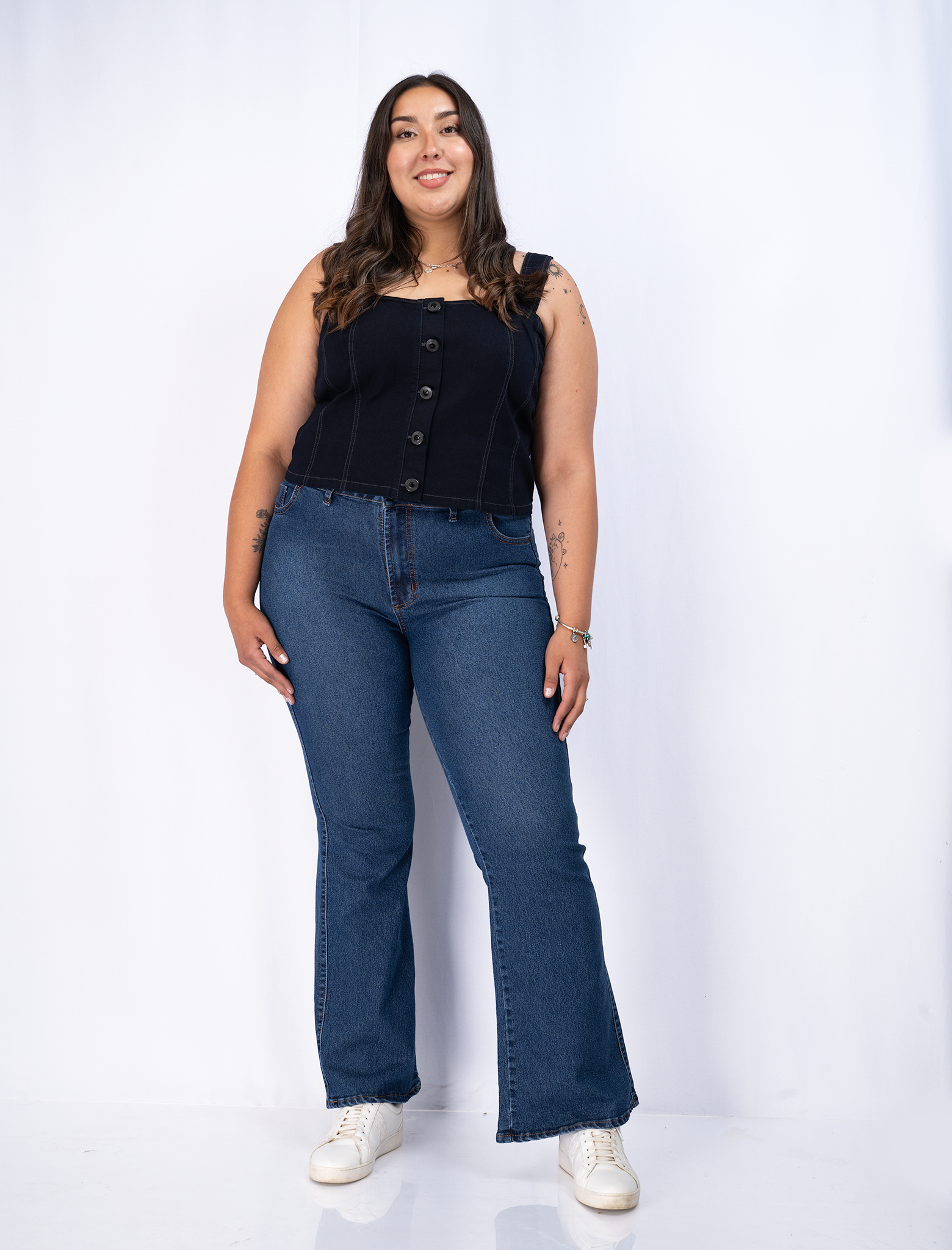 Jeans Flare Azul Mujer Tiro Alto Talla Grande - Mezclilla Chile