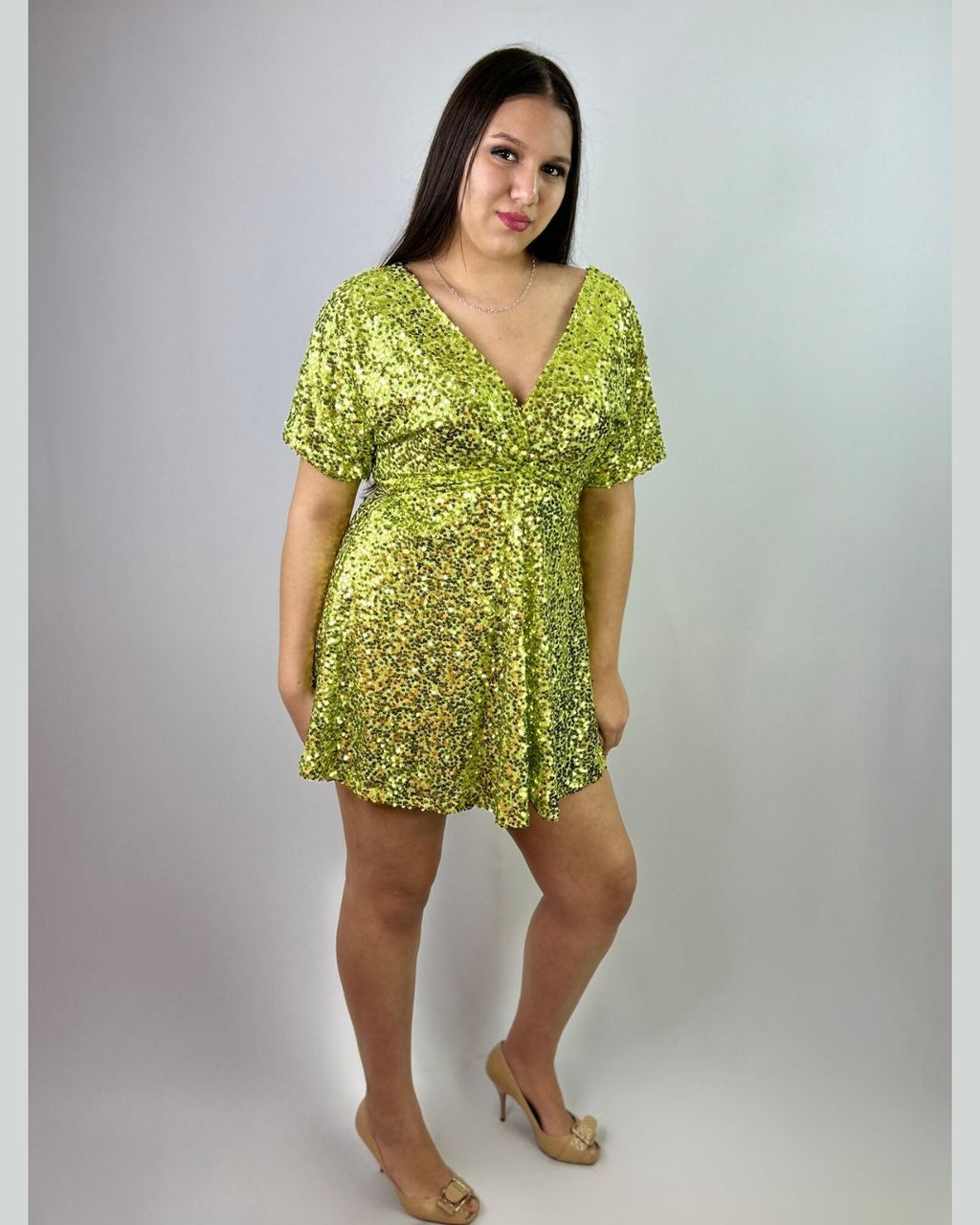 Vestido Corto Lentejuelas Mujer Fiesta - Brillo Plus Size Chile