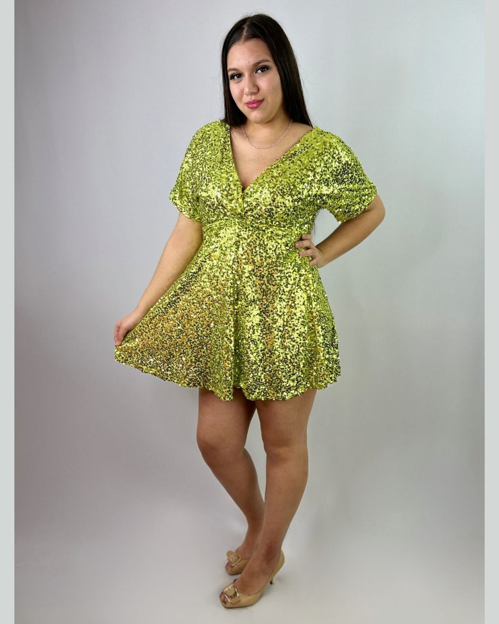 Vestido Corto Lentejuelas Mujer Fiesta - Brillo Plus Size Chile