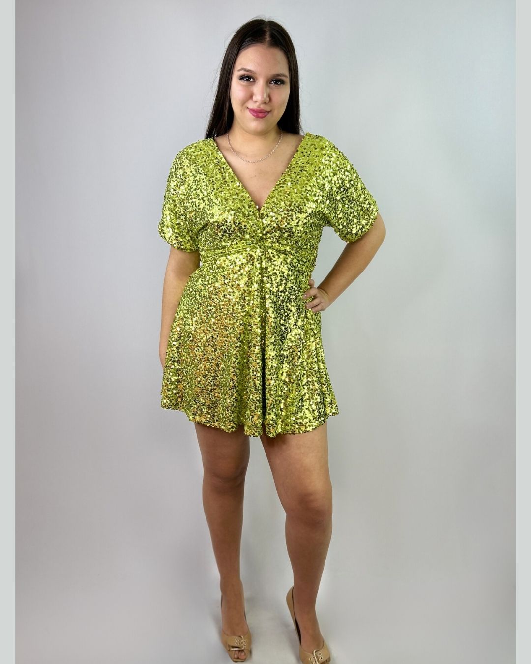 Vestido Corto Lentejuelas Mujer Fiesta - Brillo Plus Size Chile