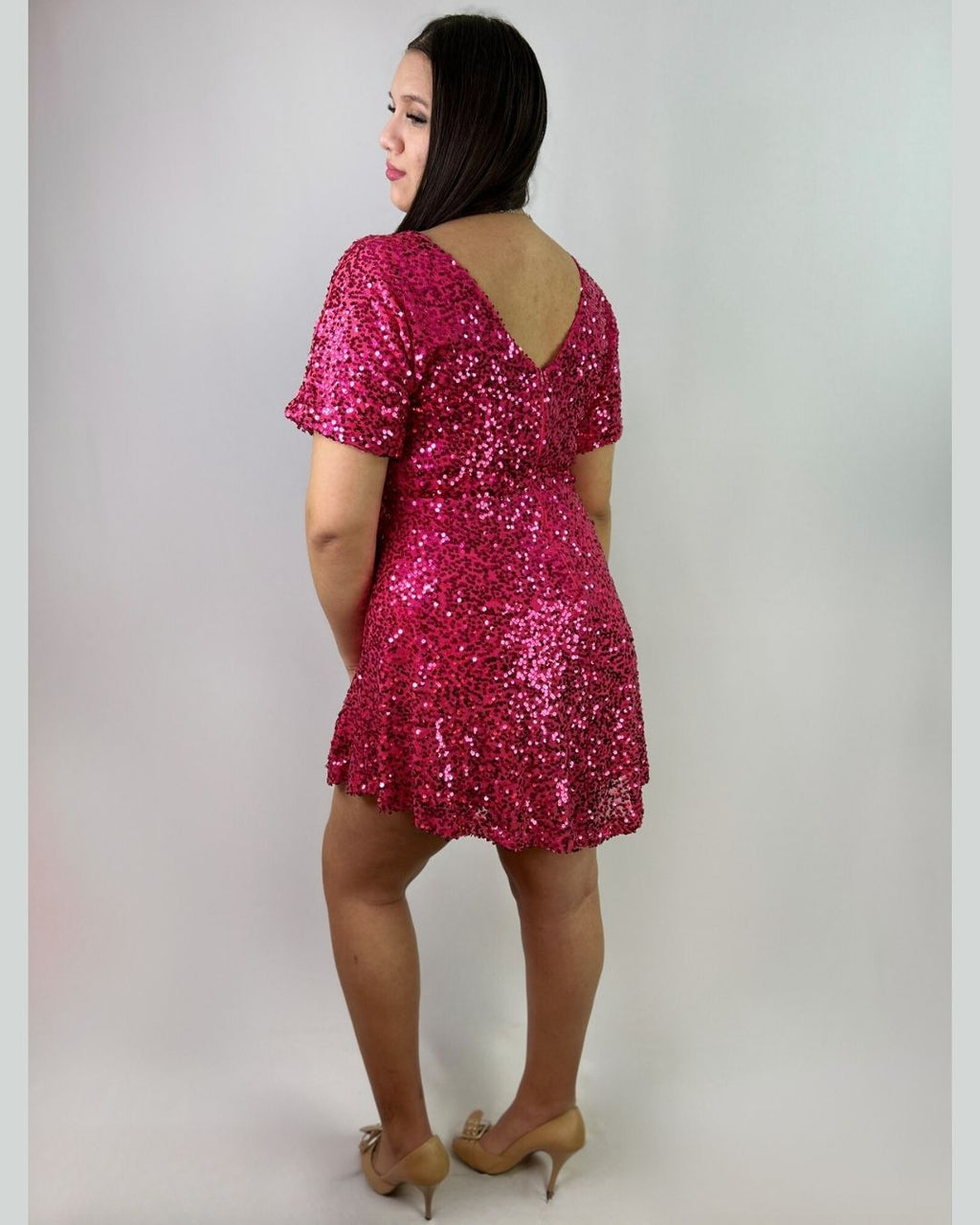 Vestido Corto Lentejuelas Mujer Fiesta - Brillo Plus Size Chile