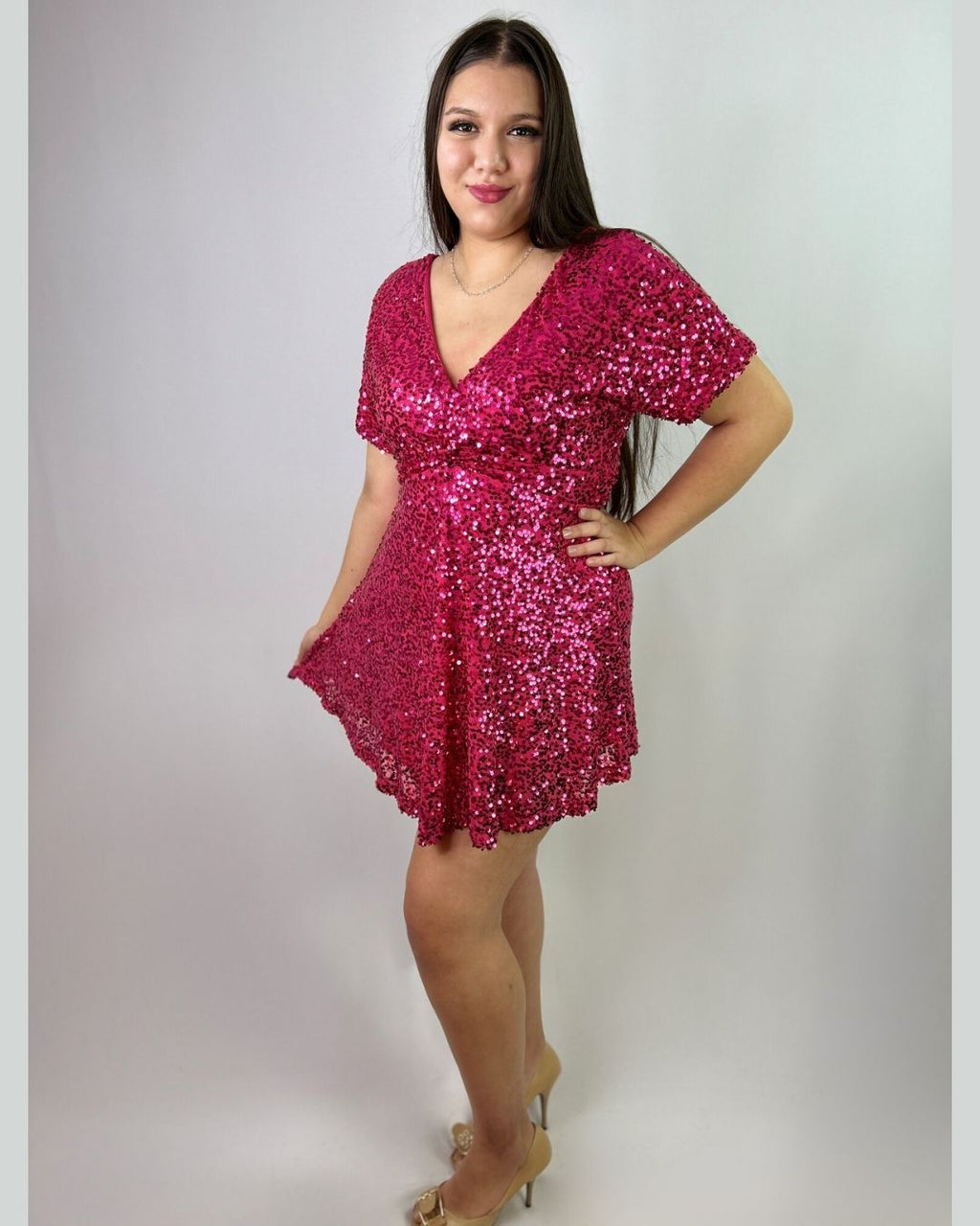 Vestido Corto Lentejuelas Mujer Fiesta - Brillo Plus Size Chile