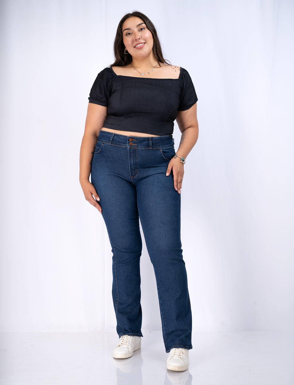Jeans Recto Mujer Tiro Alto Cintura Amplia - Plus Size Chile