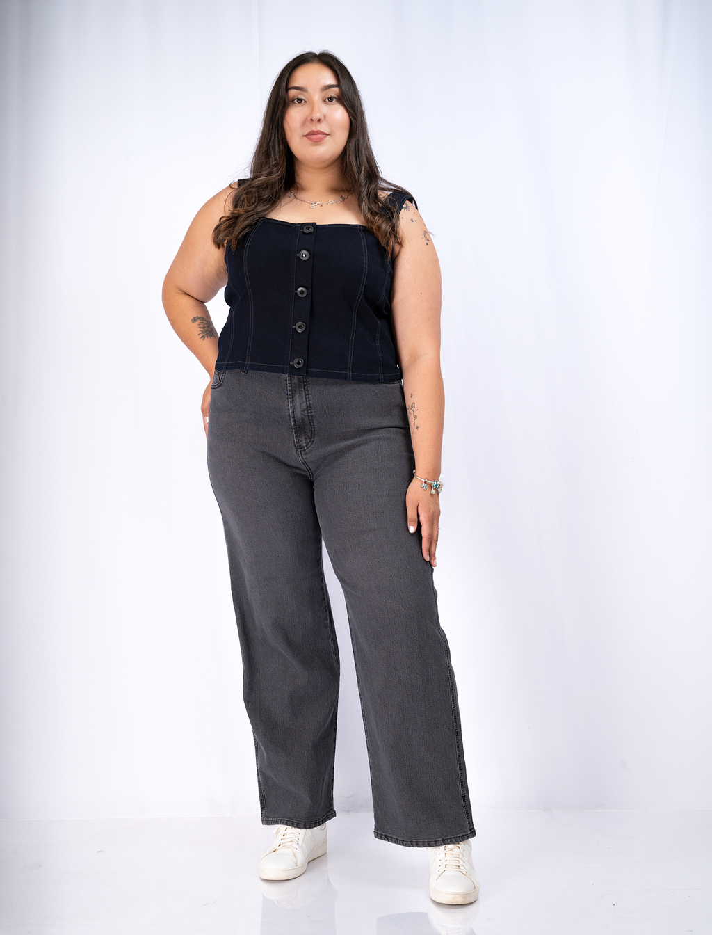 Jeans Wide Leg Mujer Tiro Alto Talla Grande - Plus Size Chile