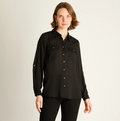 Camisa Negra Mujer Gasa Manga Ajustable - Versátil Ozare Chile