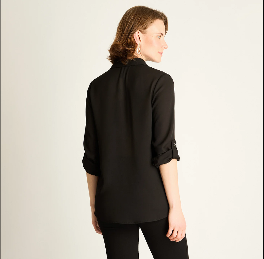Camisa Negra Mujer Gasa Manga Ajustable - Versátil Ozare Chile