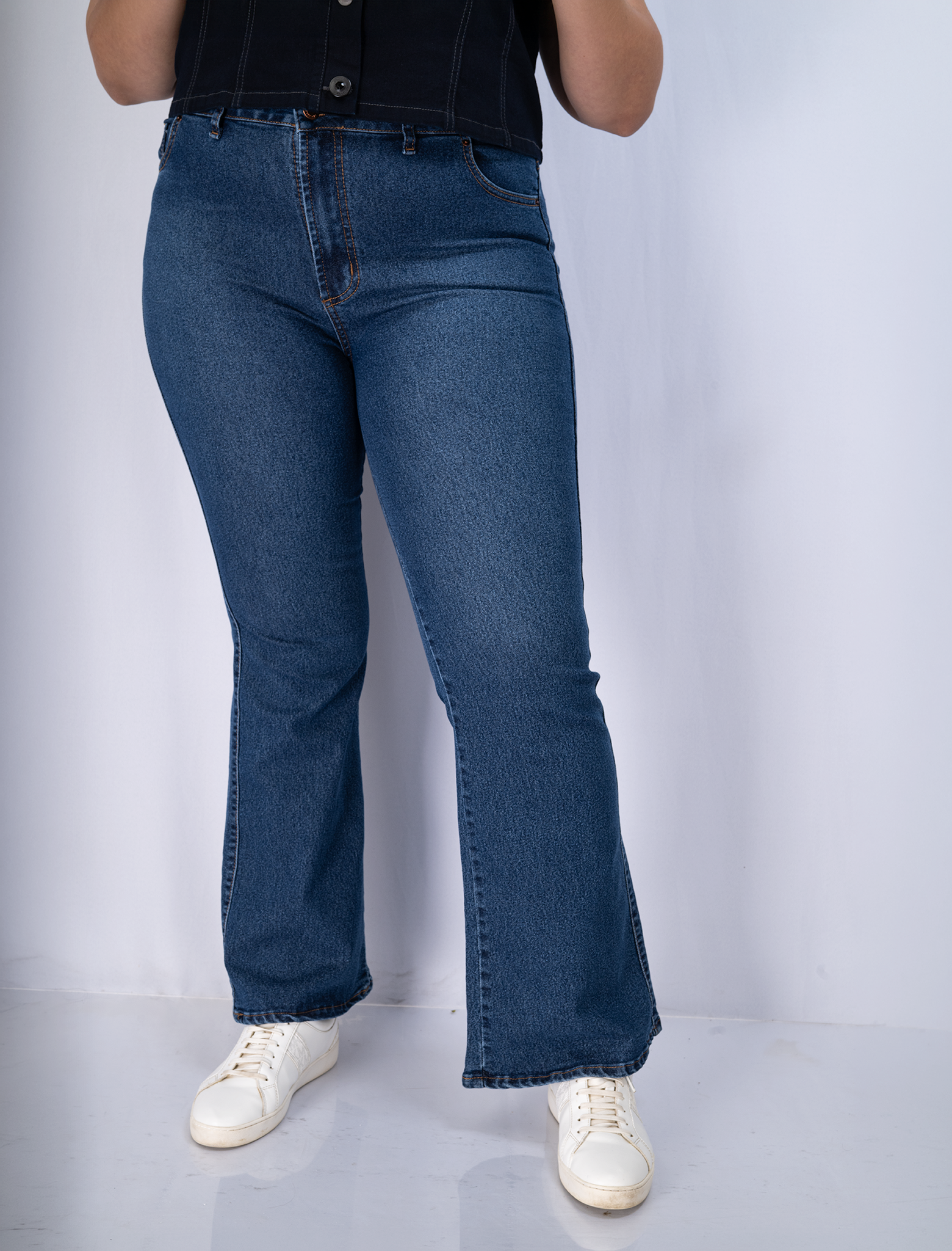 Jeans Flare Azul Mujer Tiro Alto Talla Grande - Mezclilla Chile