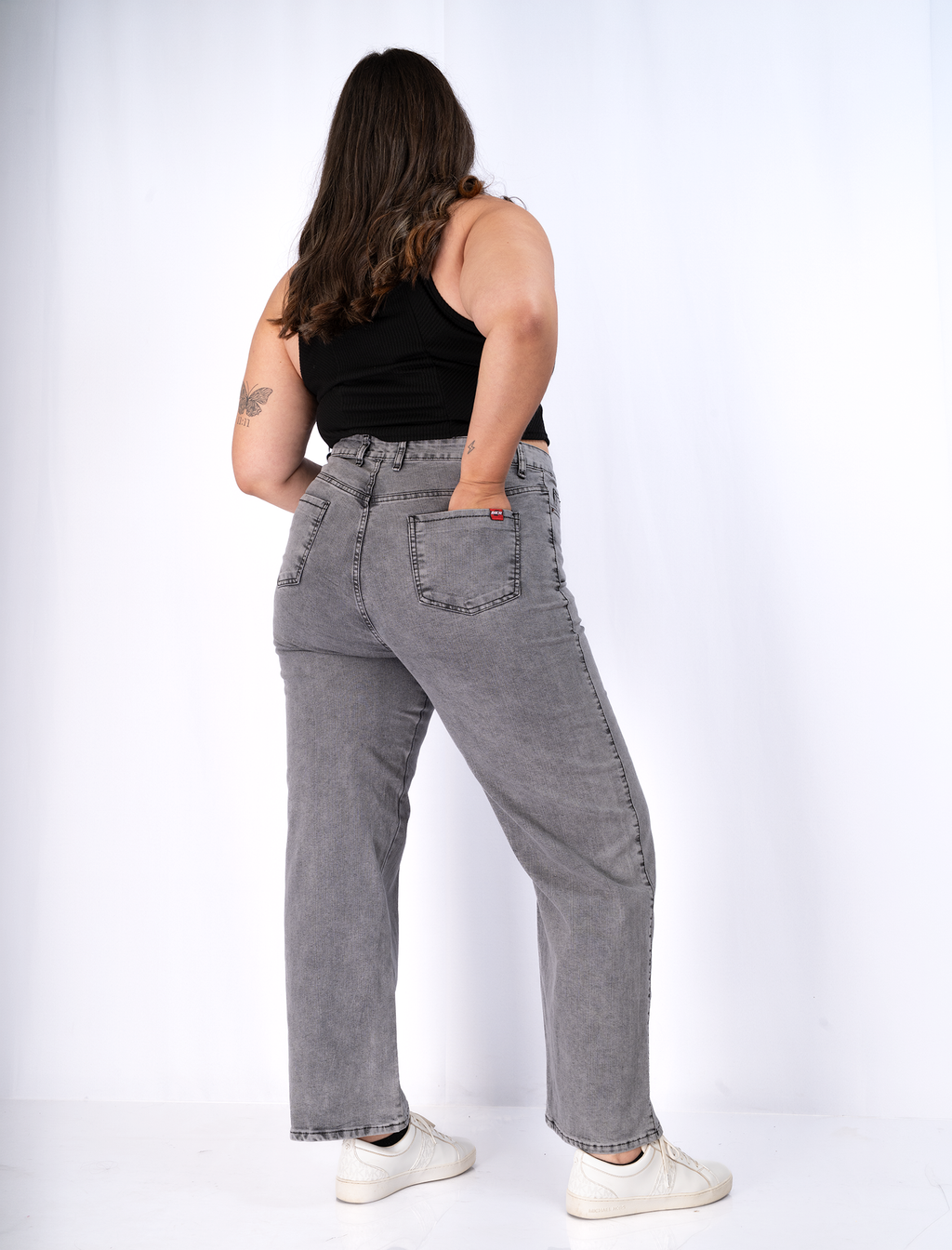 Jeans Wide Leg Gris Mujer Tiro Alto - Plus Size Talla Grande Chile