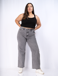 Jeans Wide Leg Gris Mujer Tiro Alto - Plus Size Talla Grande Chile