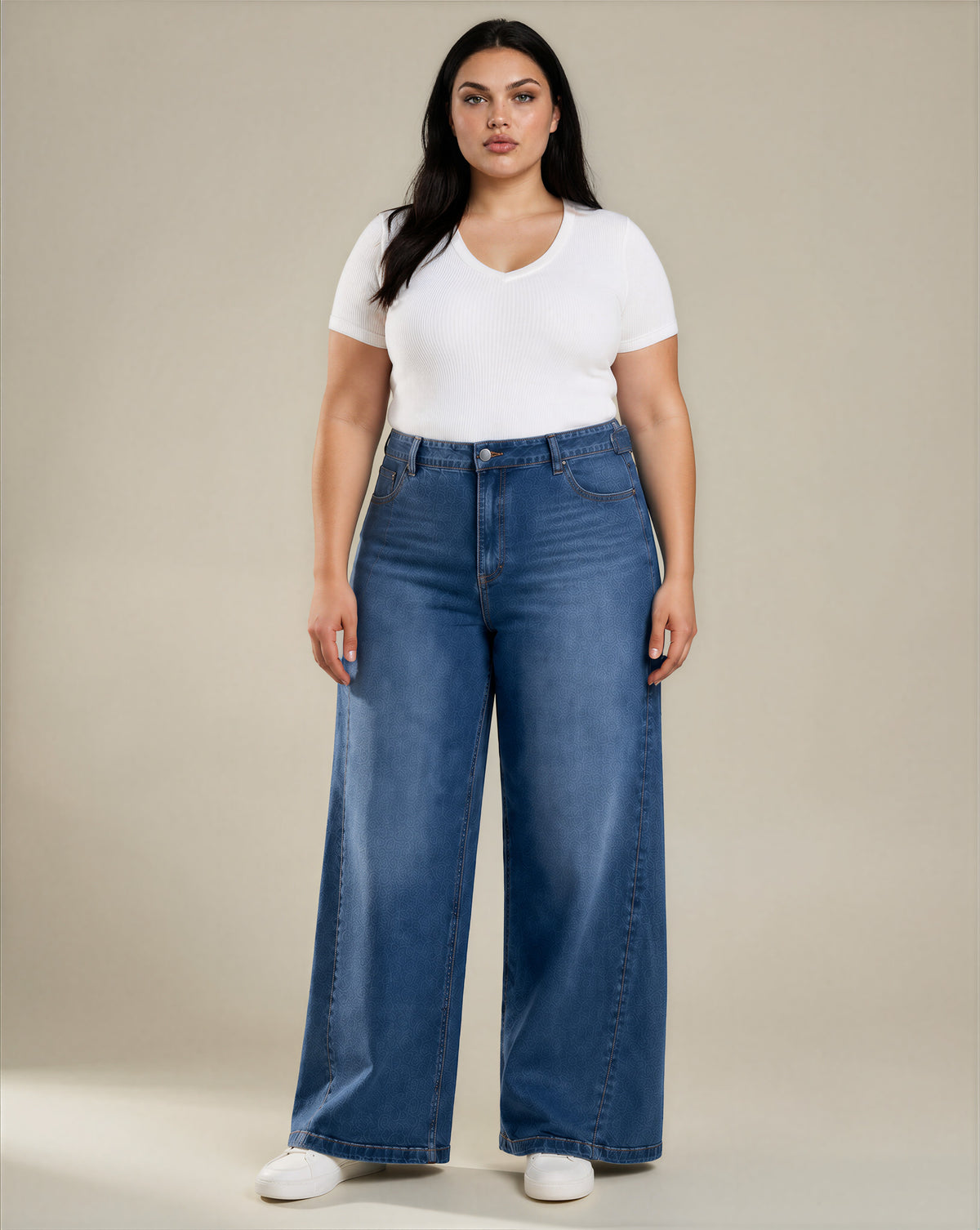Jeans ZENNA Mujer Plus Size Ozare –  Wide Leg - Tiro Alto