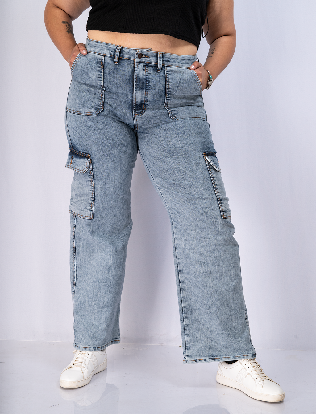 Jeans Cargo Mujer Tiro Alto Talla Grande - Curvy Plus Size Chile