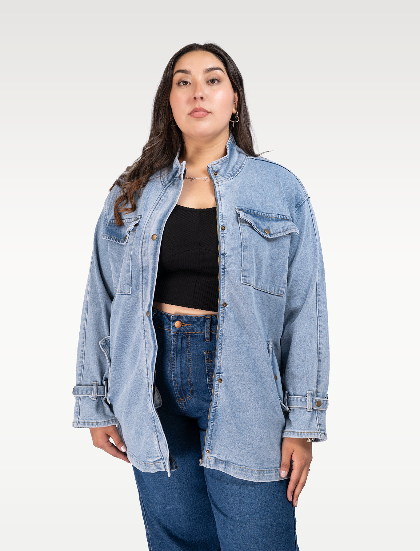 Chaqueta de Mezclilla Mujer Larga Plus Size – Talla Grande