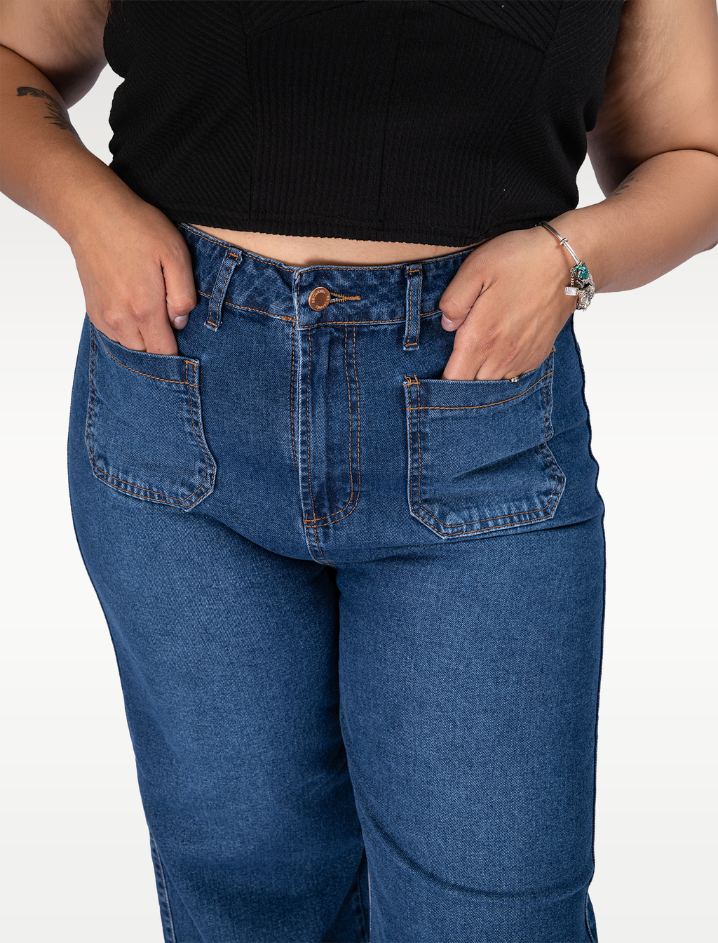 Jean Wide Leg Mujer Tiro Alto con Bolsillos - Plus Size Chile