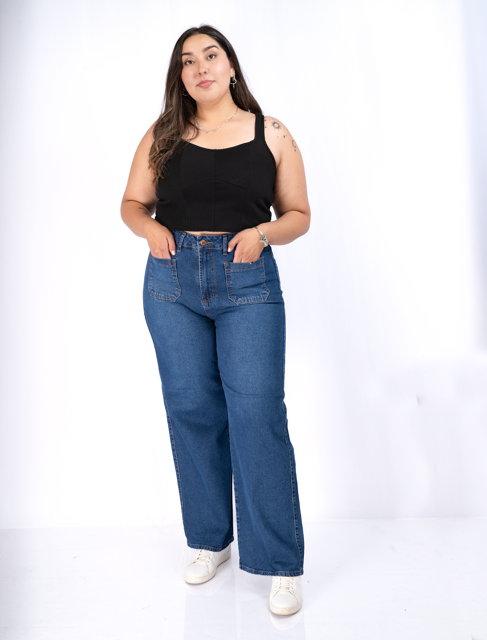 Jean Wide Leg Mujer Tiro Alto con Bolsillos - Plus Size Chile