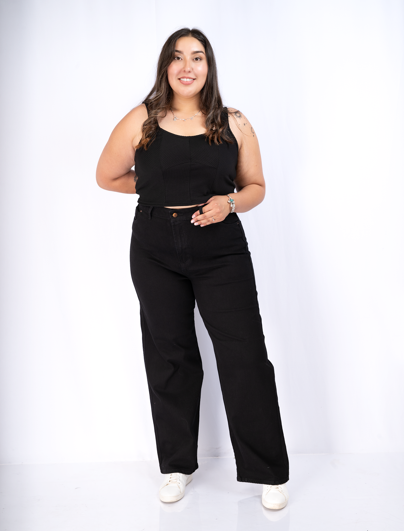 Jeans Wide Leg Negro Mujer Tiro Alto - Plus Size Talla Grande Chile