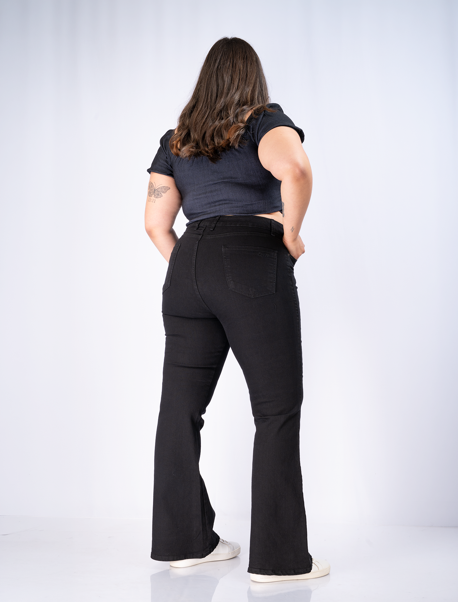 Jeans Flare Negro Tiro Alto Mujer - Plus Size Talla Grande Chile