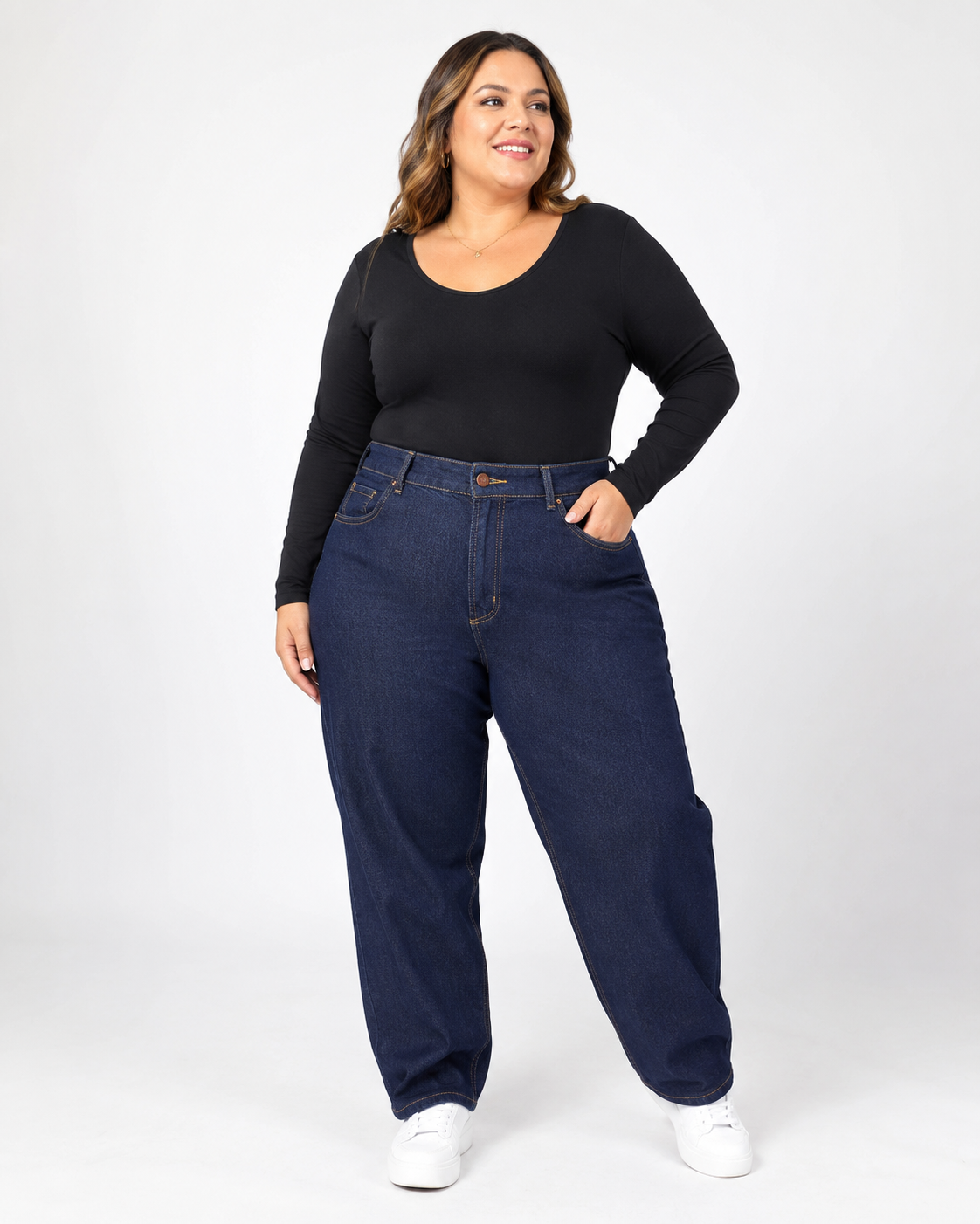 Jean Mujer Baggy Tiro Alto Cintura Amplia - Talla Grande Plus Size