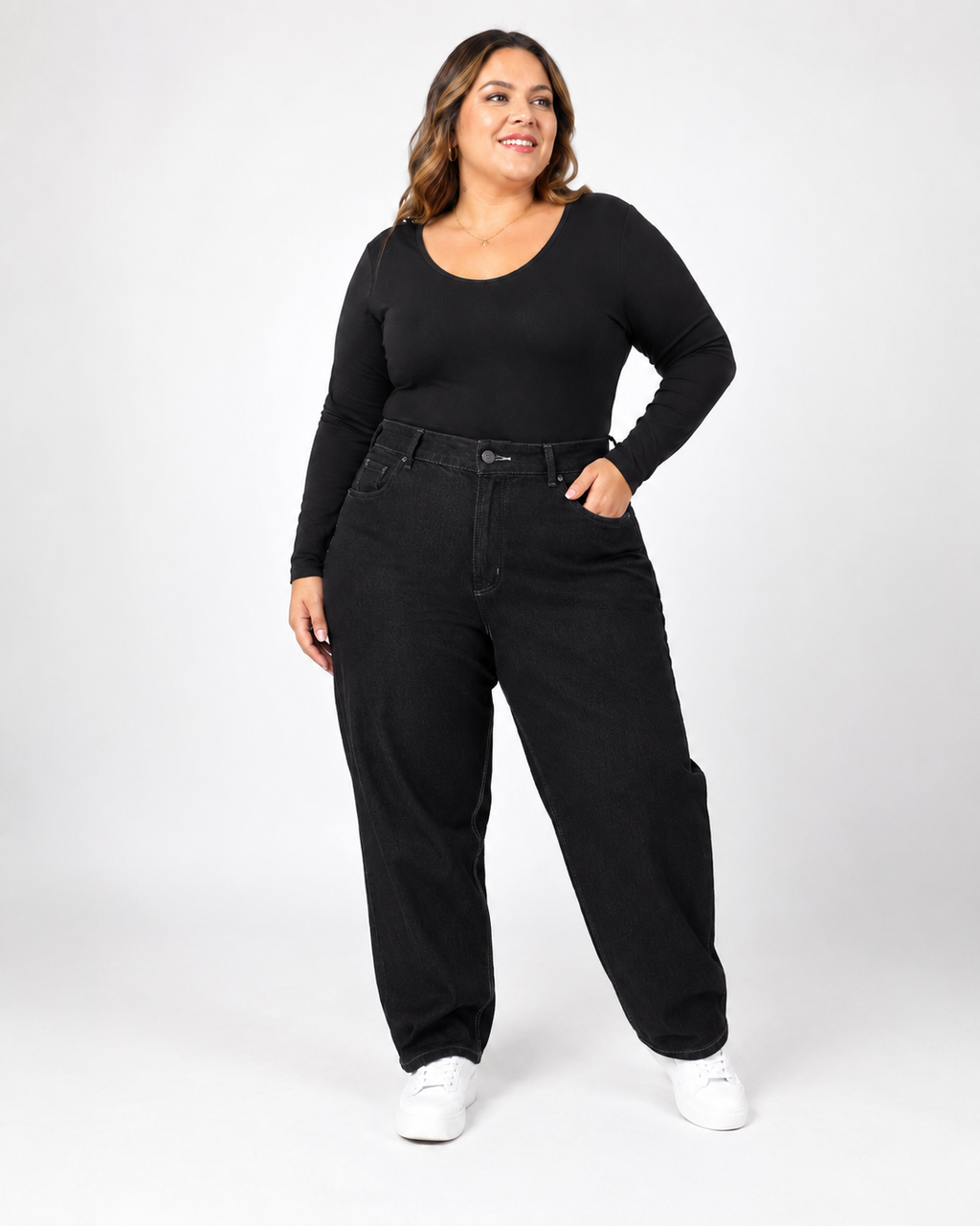 Jean Mujer Baggy Tiro Alto Cintura Amplia - Talla Grande Plus Size