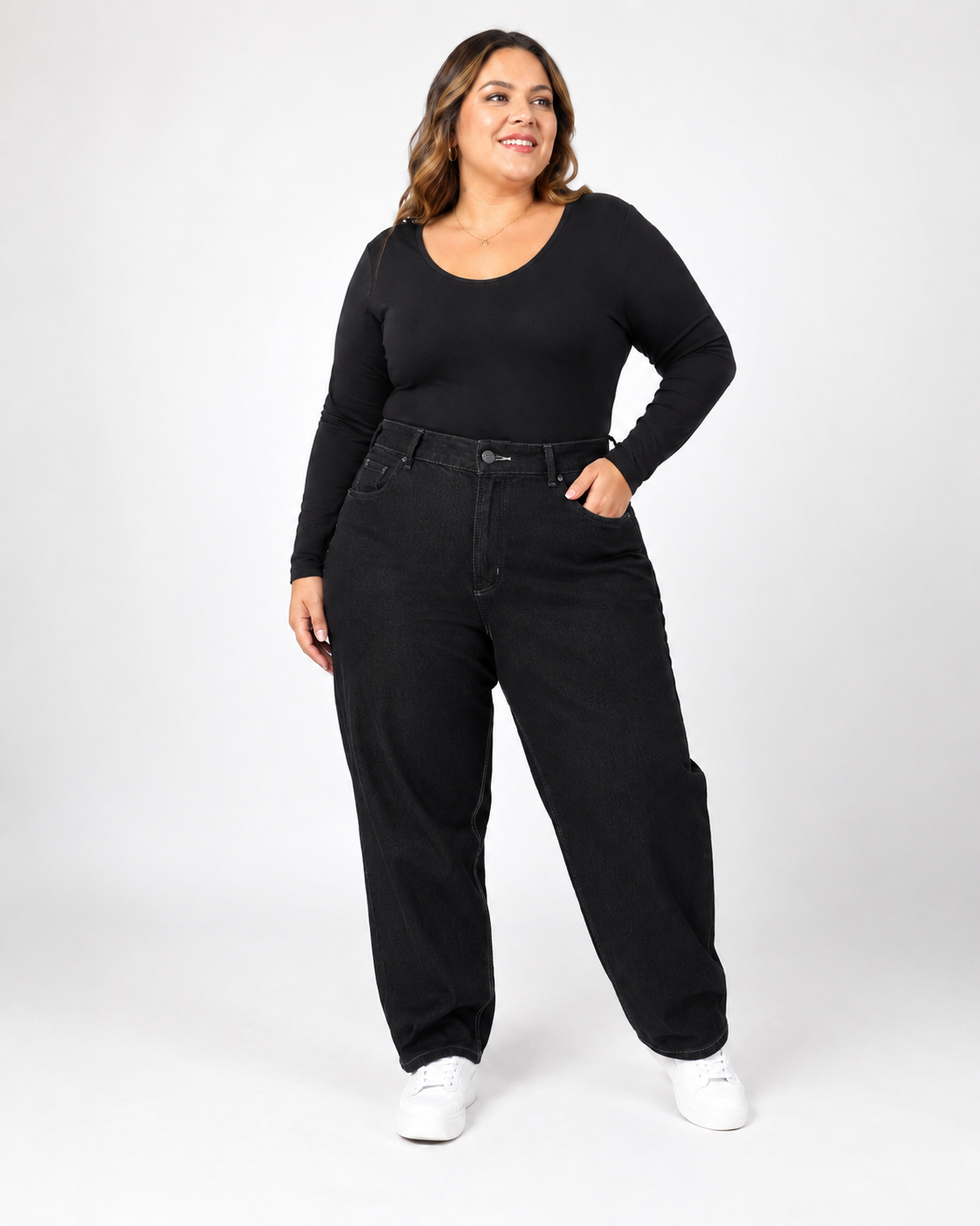 Jean Mujer Baggy Tiro Alto Cintura Amplia - Talla Grande Plus Size