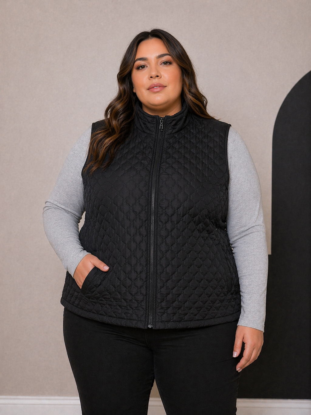 Parka Chaqueta Mujer sin Manga con Cierre y Bolsillos - Talla Grande -Curvys Ozare Chile
