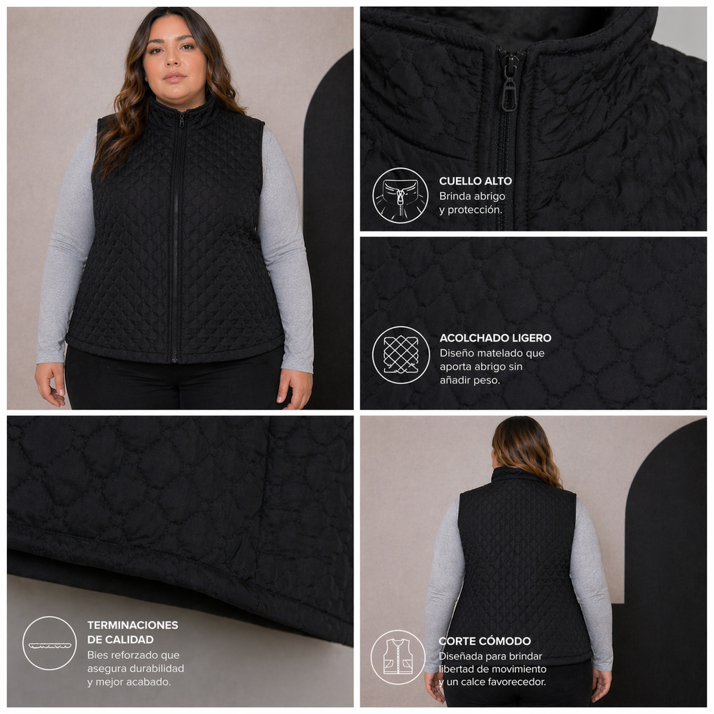 Parka Chaqueta Mujer sin Manga con Cierre y Bolsillos - Talla Grande -Curvys Ozare Chile