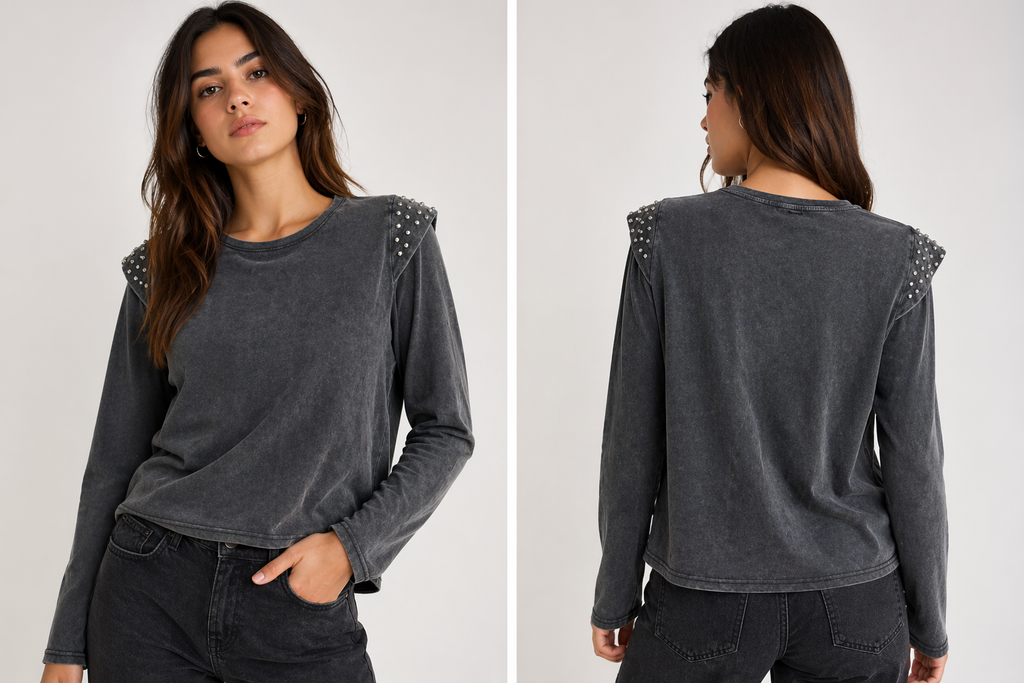 Polera Mujer Manga Larga - Tachas en Hombros - Ozare Chile