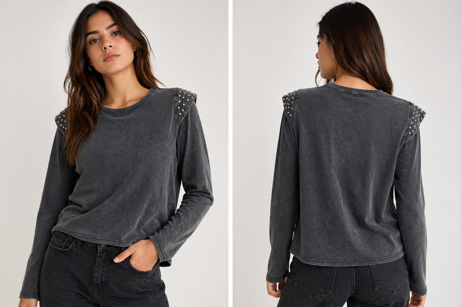 Polera Mujer Manga Larga - Tachas en Hombros - Ozare Chile
