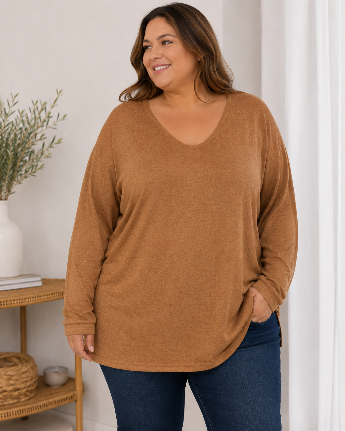 Polera de Lanilla Suave Escote V Mujer Talla Grande – Plus Size Ozare Chile