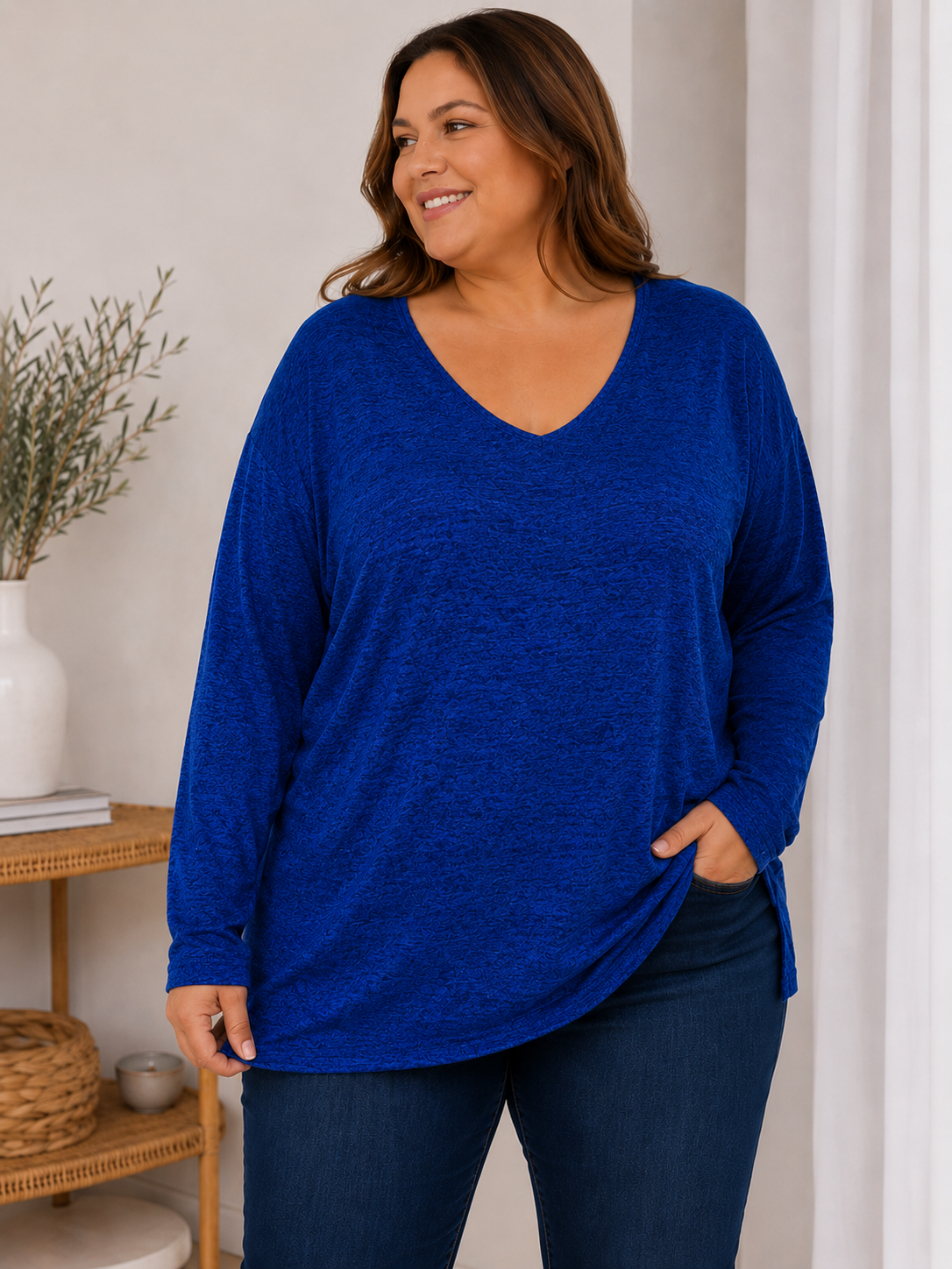 Polera de Lanilla Suave Escote V Mujer Talla Grande – Plus Size Ozare Chile
