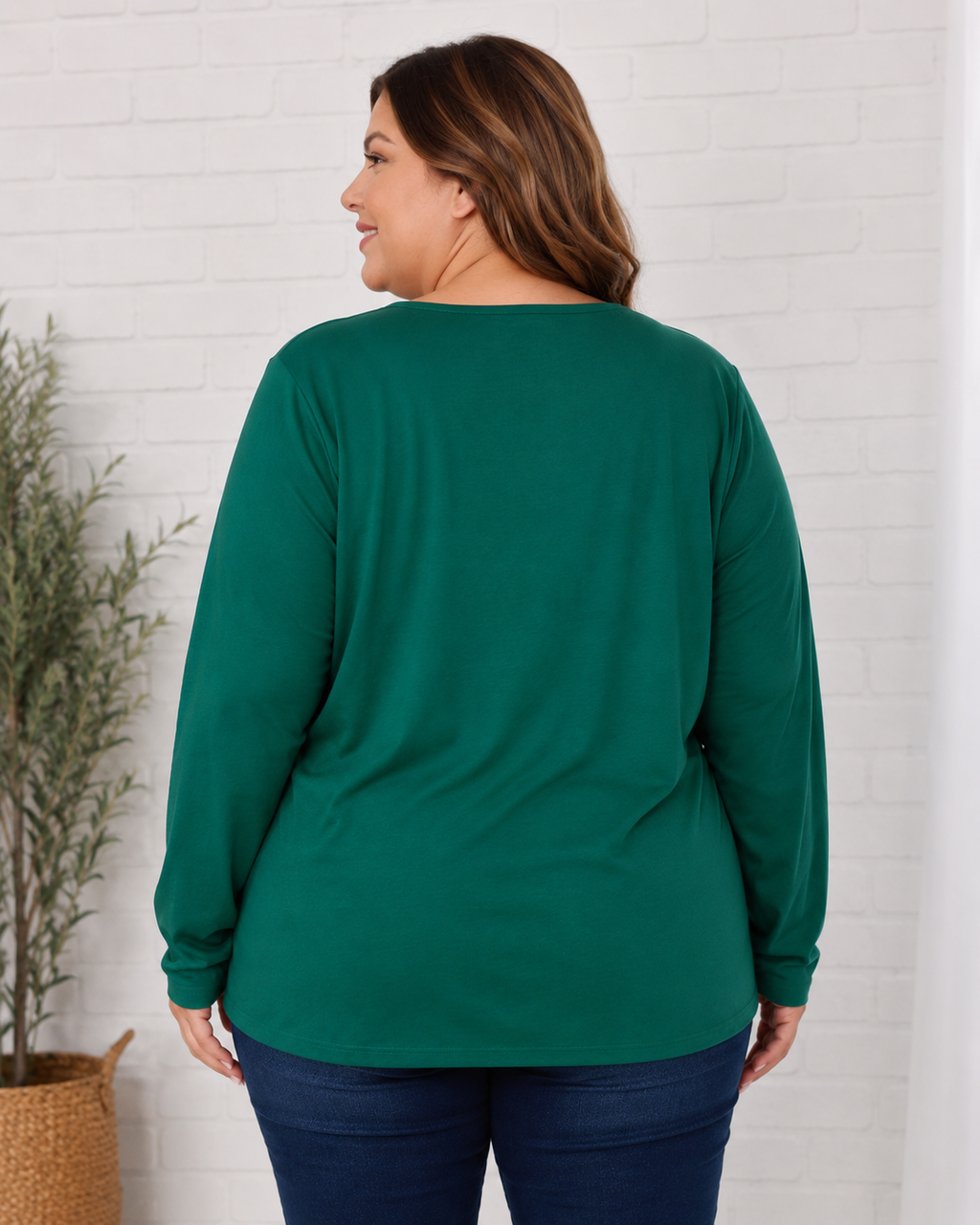 Polera Manga Larga en Escote V - Mujer Talla Grande – Plus Size