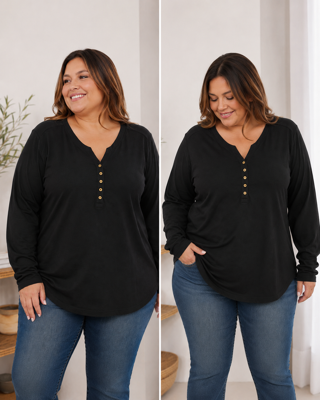 Polera Manga Larga con Botones - Mujer Talla Grande – Plus Size -Ozare Chile