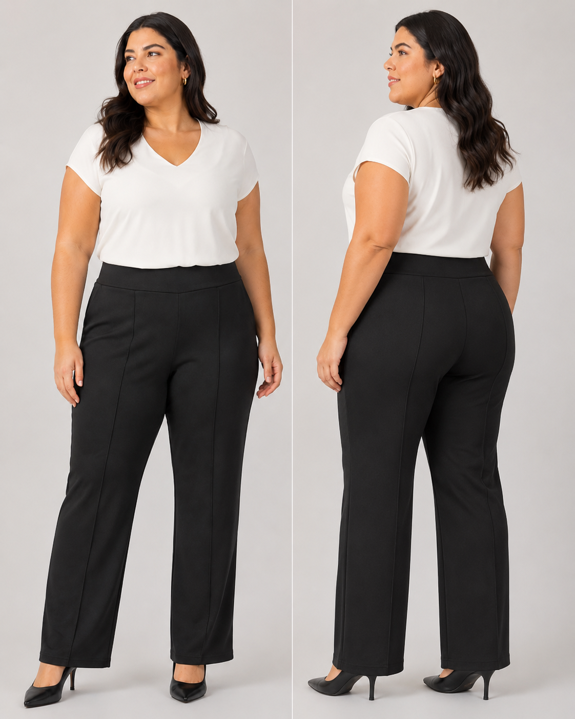 Pantalón Mujer Recto Tela Punto Roma Elasticada -Tallas Grandes - OzareChile