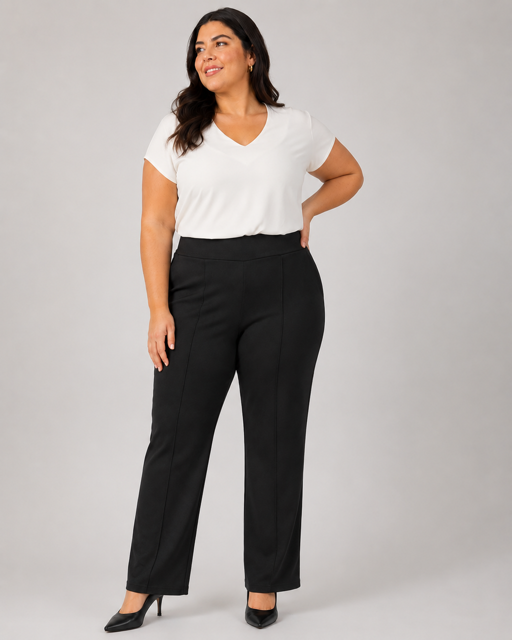 Pantalón Mujer Recto Tela Punto Roma Elasticada -Tallas Grandes - OzareChile