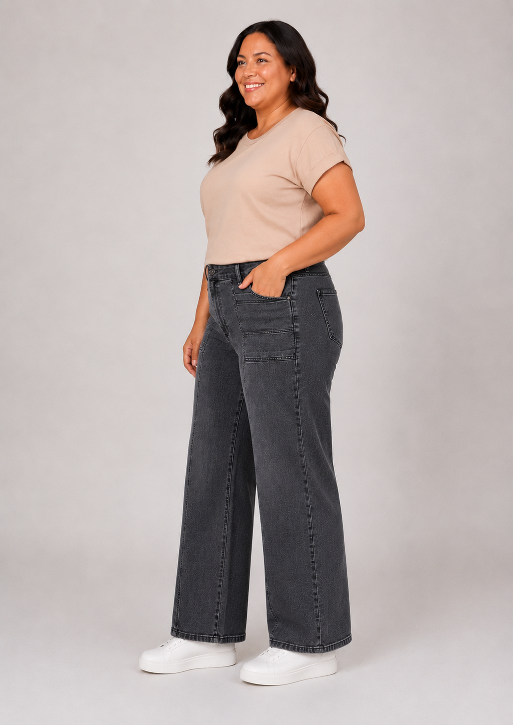 Jeans Wide Leg Grafito Mujer Talla Grande – Plus Size Ozare Chile