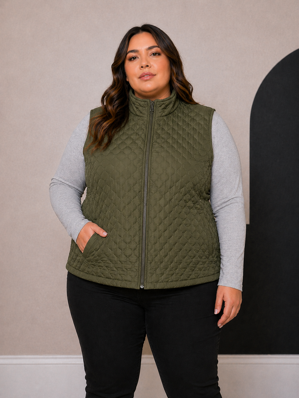 Parka Chaqueta Mujer sin Manga con Cierre y Bolsillos - Talla Grande -Curvys Ozare Chile
