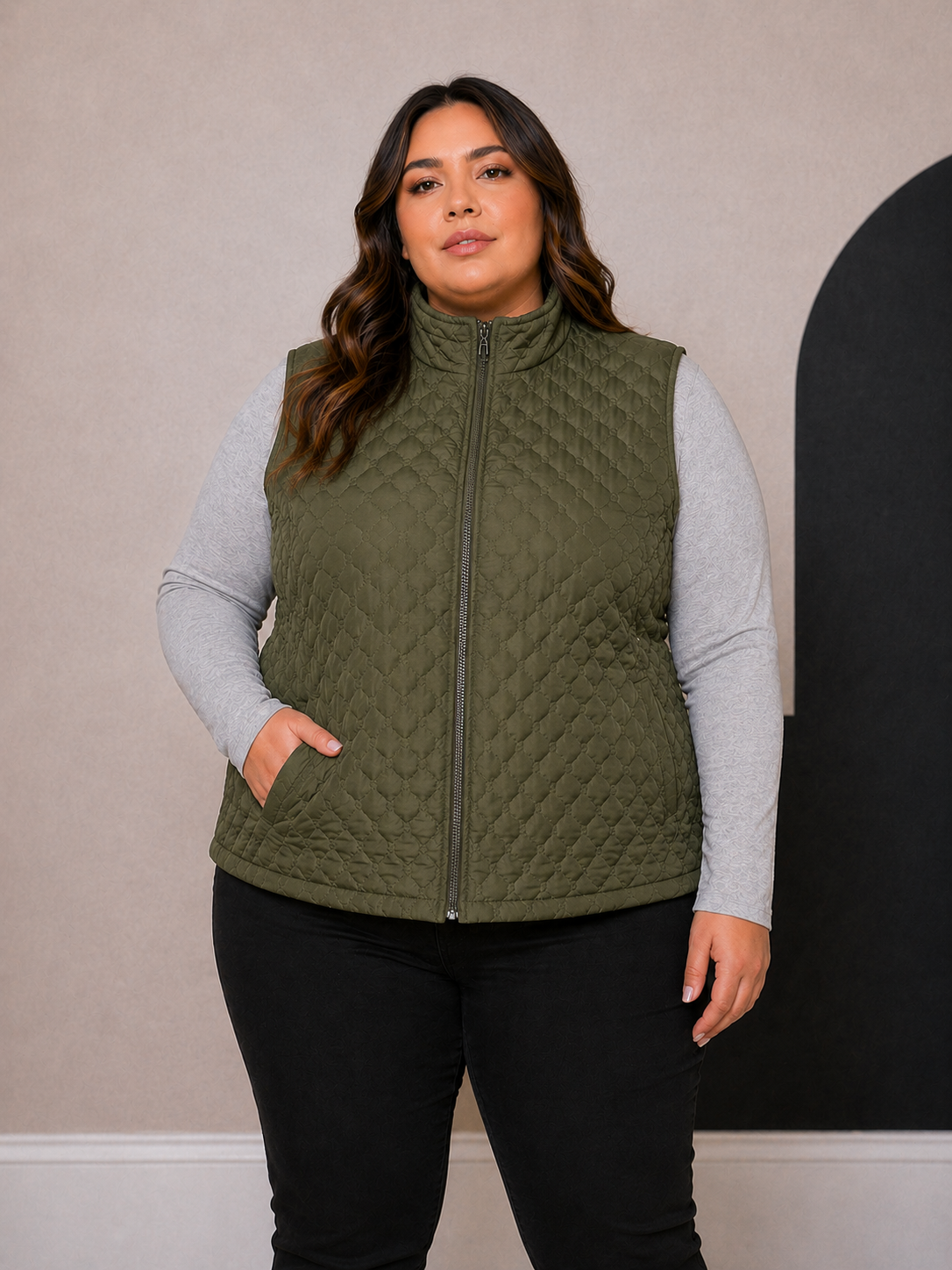Parka Chaqueta Mujer sin Manga con Cierre y Bolsillos - Talla Grande -Curvys Ozare Chile