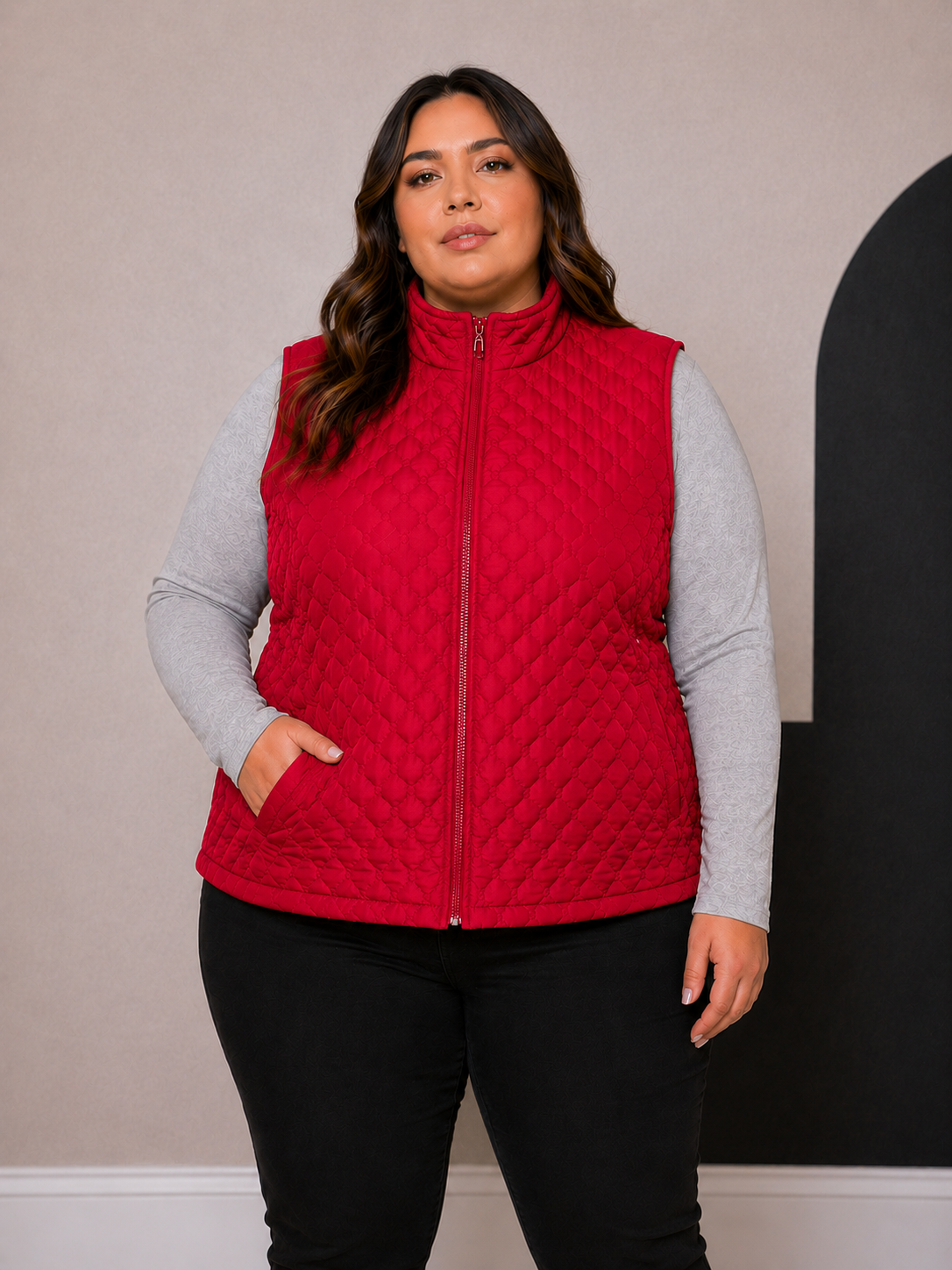 Parka Chaqueta Mujer sin Manga con Cierre y Bolsillos - Talla Grande -Curvys Ozare Chile