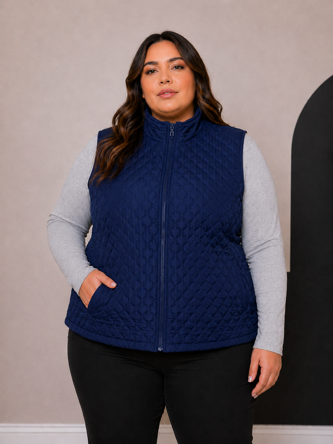 Parka Chaqueta Mujer sin Manga con Cierre y Bolsillos - Talla Grande -Curvys Ozare Chile