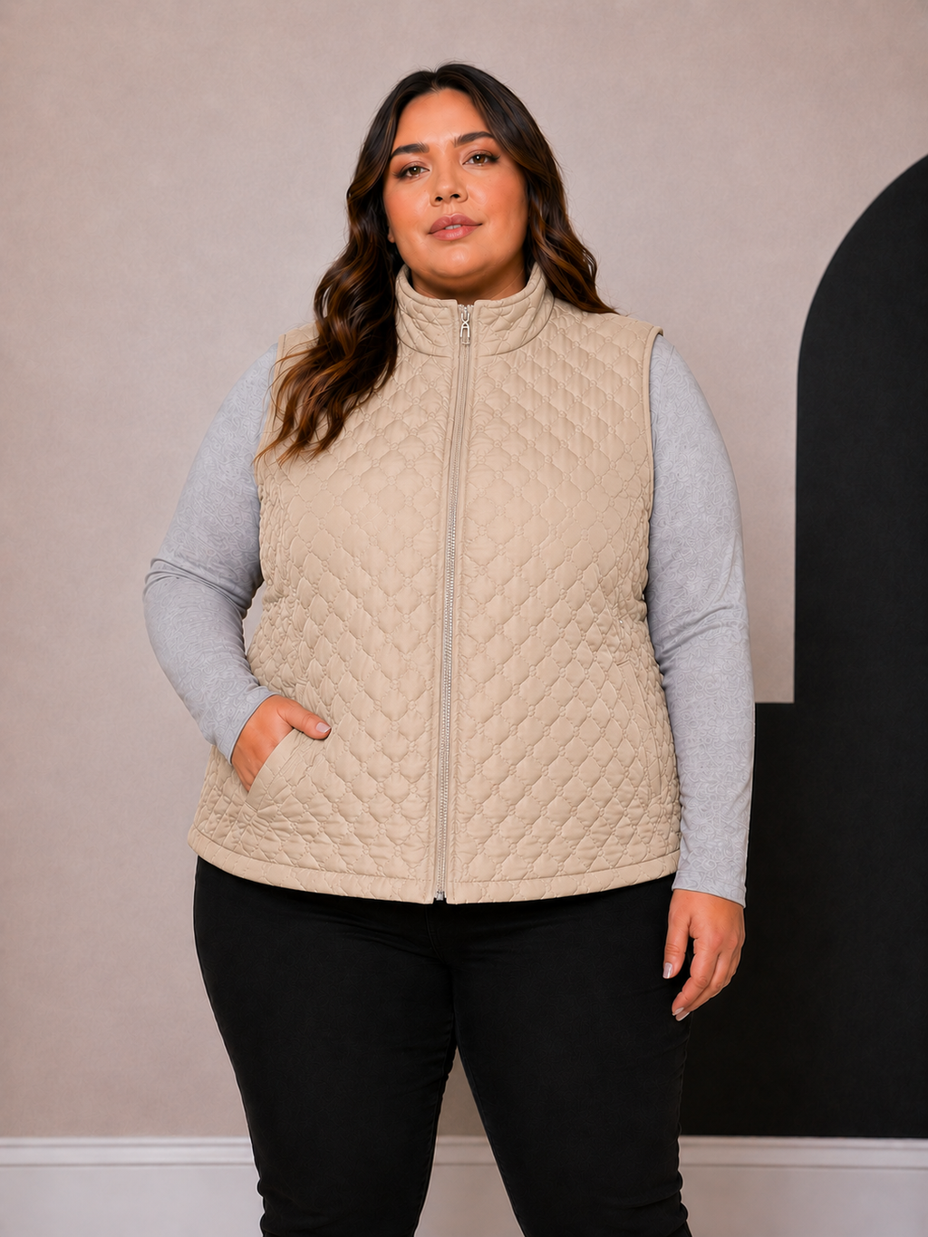 Parka Chaqueta Mujer sin Manga con Cierre y Bolsillos - Talla Grande -Curvys Ozare Chile