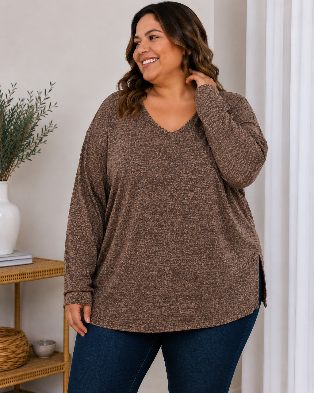 Polera de Lanilla Suave Escote V Mujer Talla Grande – Plus Size Ozare Chile