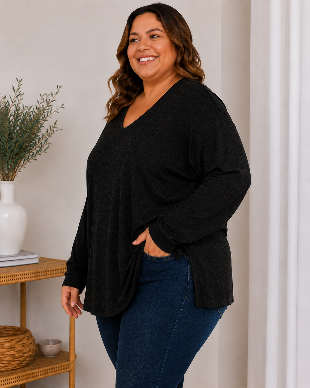 Polera de Lanilla Suave Escote V Mujer Talla Grande – Plus Size Ozare Chile
