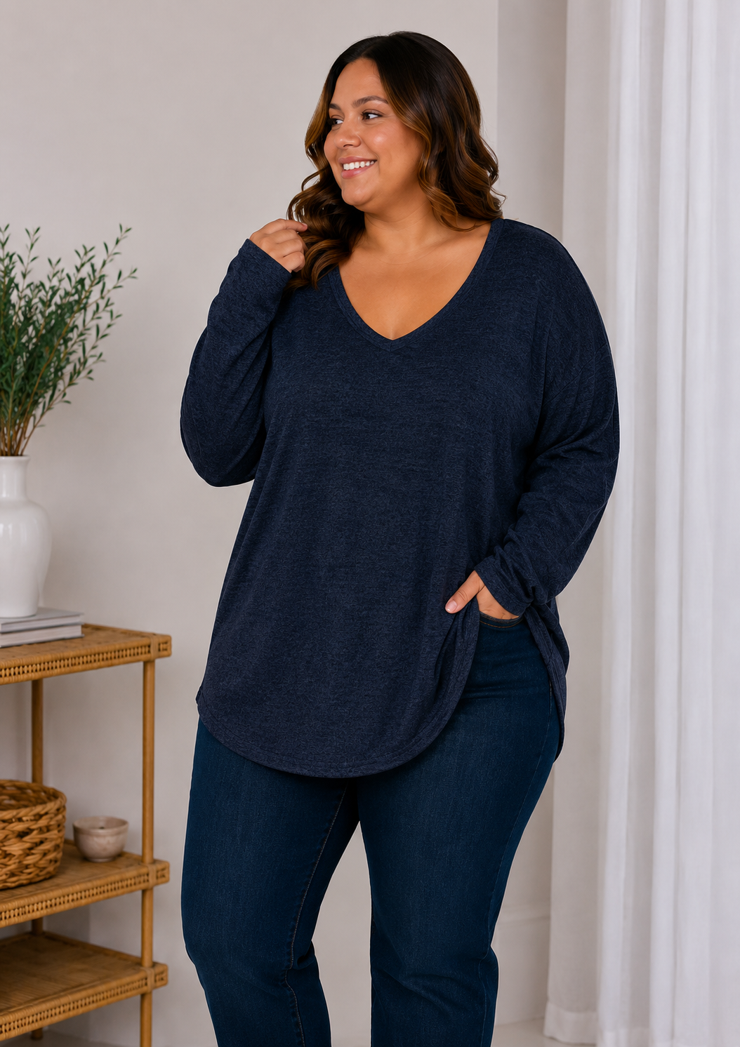 Polera de Lanilla Suave Escote V Mujer Talla Grande – Plus Size Ozare Chile