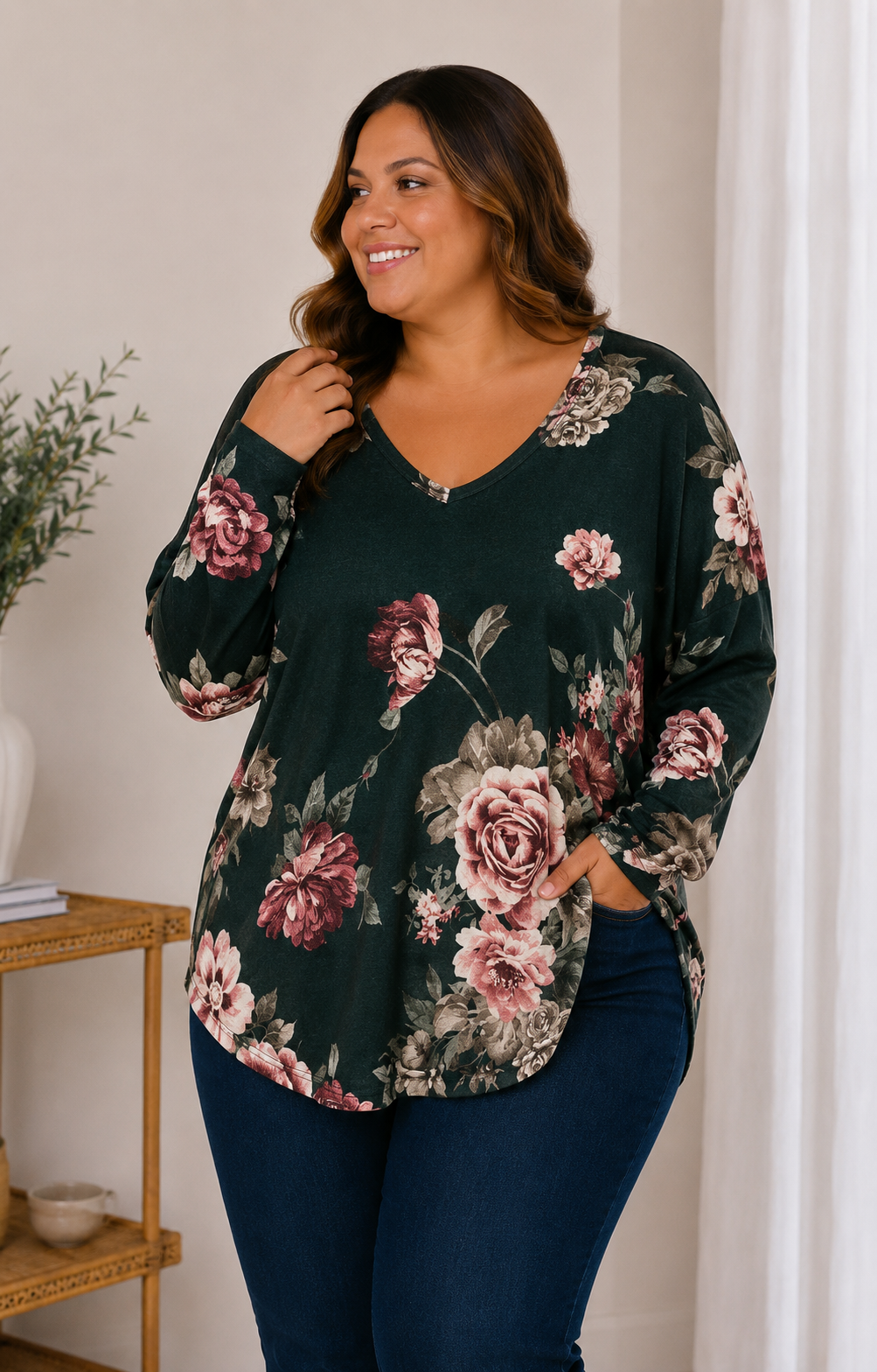 Polera de Lanilla Suave Escote V Mujer Talla Grande – Plus Size Ozare Chile