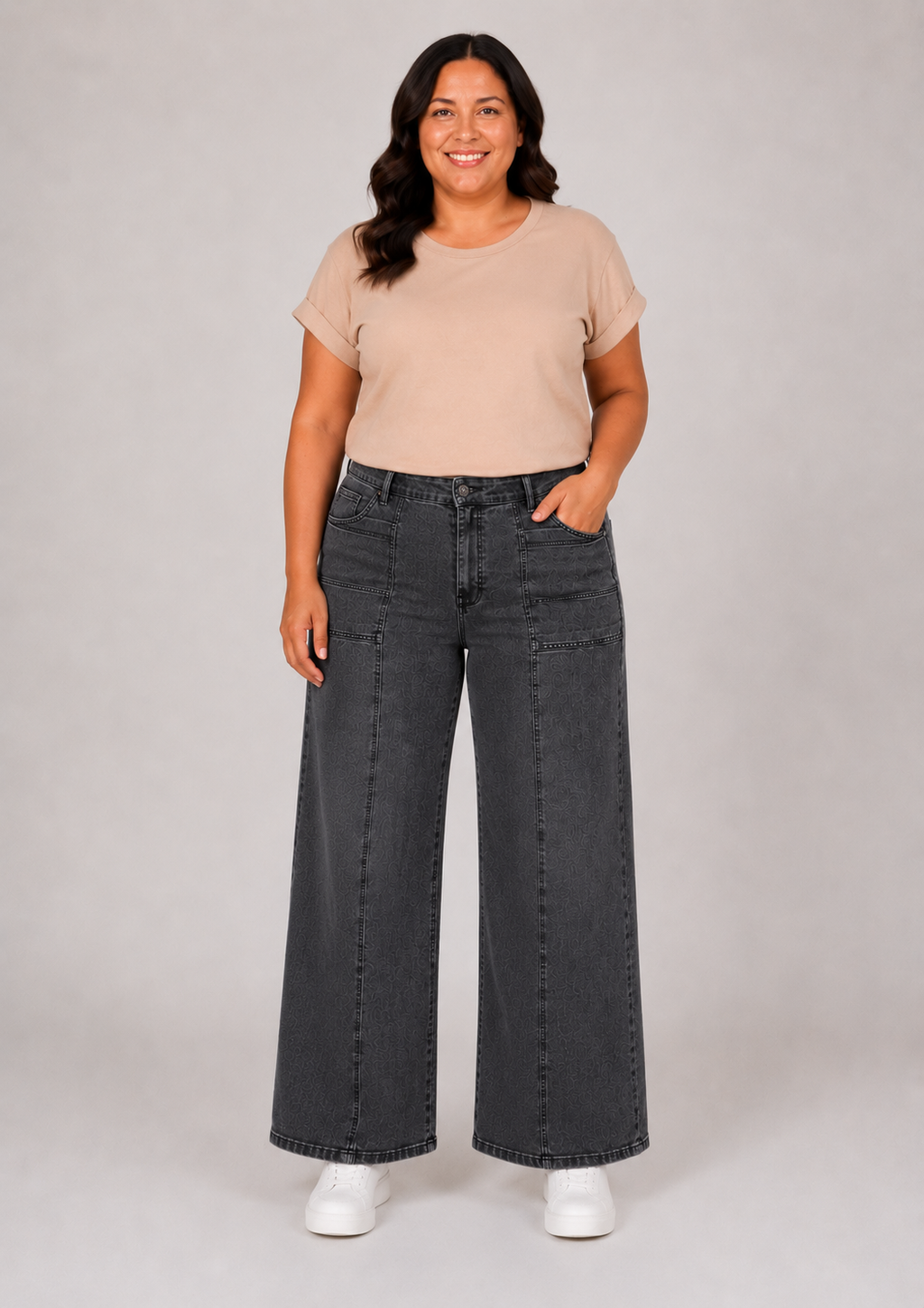 Jeans Wide Leg Grafito Mujer Talla Grande – Plus Size Ozare Chile