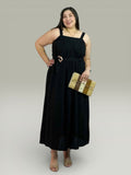 Vestido Largo Negro con Cinto Mujer Talla Grande - Elegante Plus Size Chile