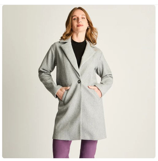 Chaquetón Gris Elegante Invierno Mujer Talla Grande - Plus Size Chile