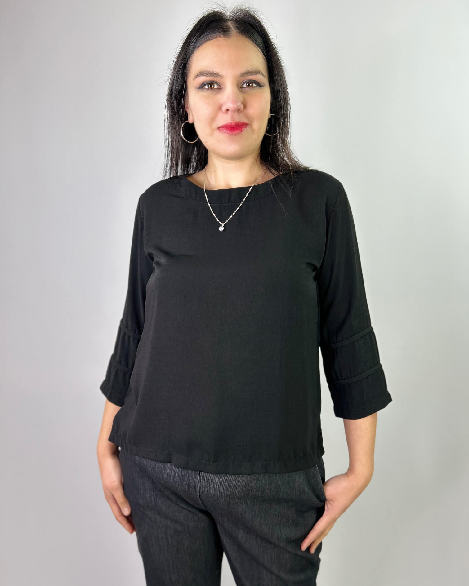Polera Manga 3/4 Negra Mujer  - Elegante Ozare Chile