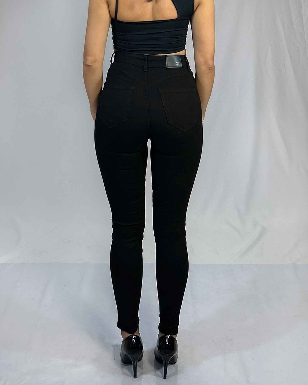 Jeans Skinny Negro Brillo Mujer Tiro Alto - Push Up Plus Size Chile