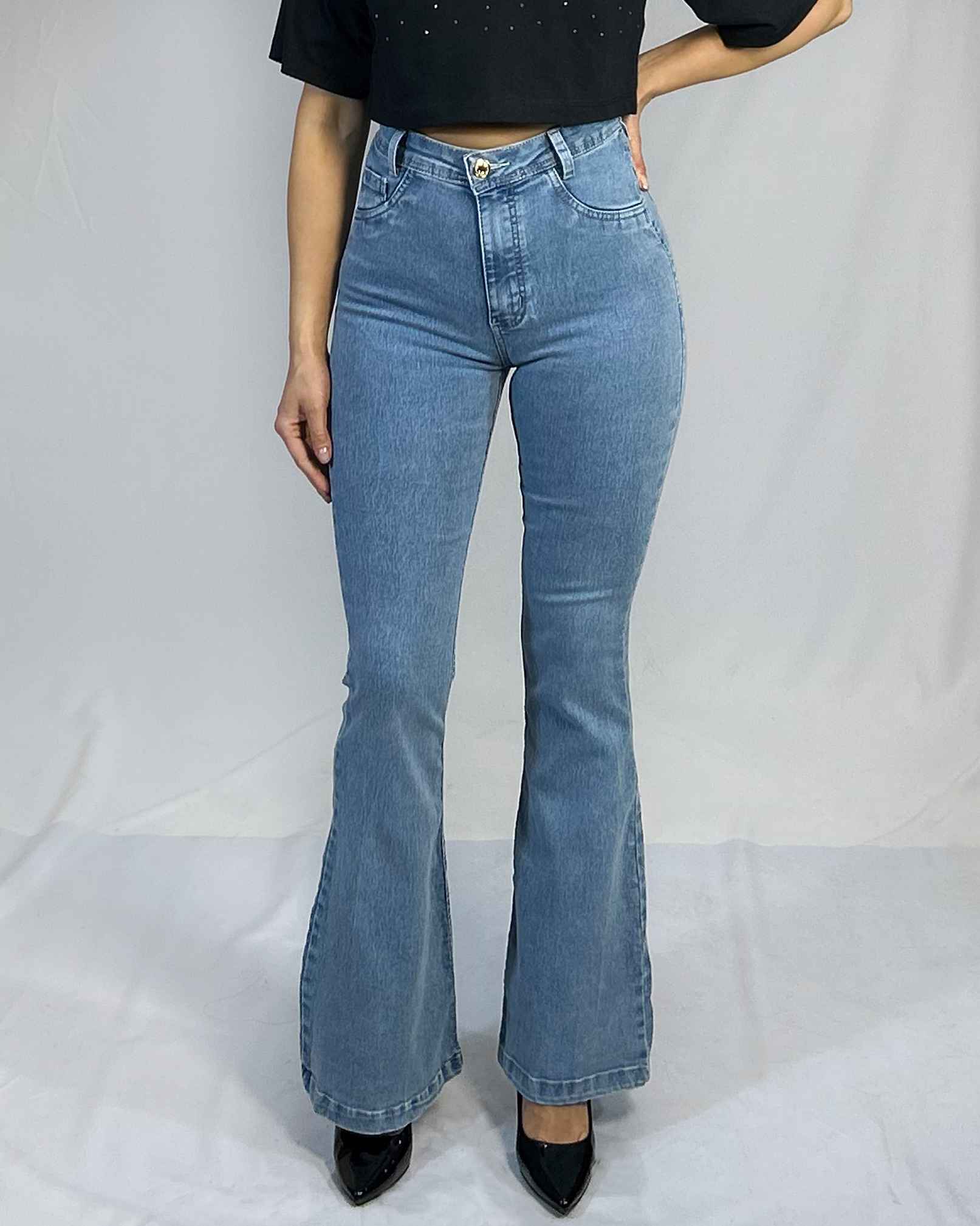 Jeans Flare Celeste con Faja Mujer Tiro Alto - Plus Size Chile